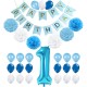Happy First Birthday Boy 32-delige decoratie set licht blauw, goud en wit