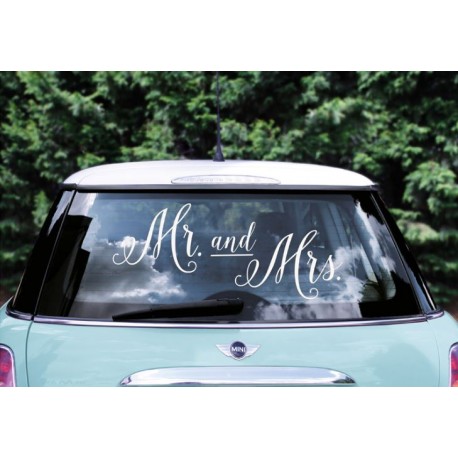 Auto decoratie stickers Mr. and Mrs wit