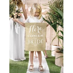 Jute banner Here Comes the Bride met witte tekst