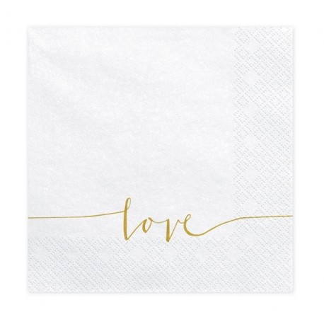 Stijlvolle witte 3-laagse servetten met goud opdruk Love