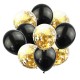 Mix van 5 zwarte en 5 doorzichtige ballonnen met ronde goud metallic confetti