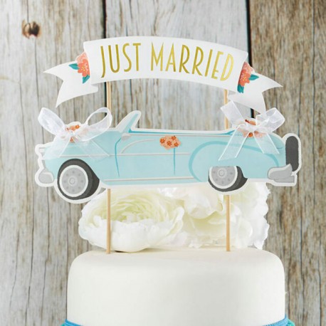 Just Married Wedding Car kartonnen bruidstaart topper