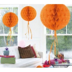 Honeycomb bal met sliertjes oranje 30cm