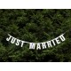 Banner Just Married met grote wit of zilver glitter letters