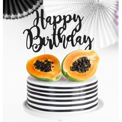 Happy Birthday taart topper zwart