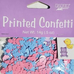 Babyshower confetti Boy or Girl met roze en blauwe rammelaars