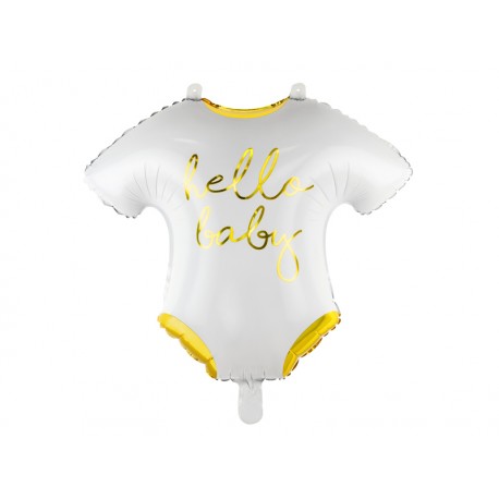 Hello Baby folie ballon in de vorm van een babyromper wit met goud