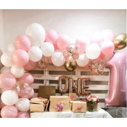 Ballonboog set First Birthday roze goud en wit 55-delig