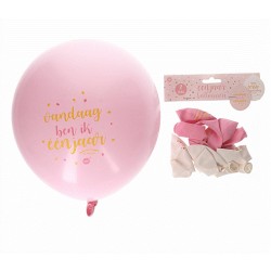 Eerste verjaardag ballonnen wit en roze met donker roze en gouden opdruk