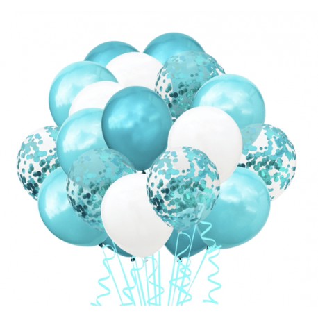 Confetti ballonnen set 20 delig blauw met wit