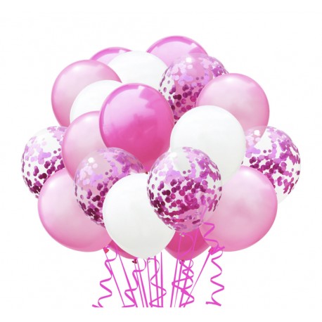 Confetti ballonnen set 20 delig roze met wit