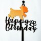 Acryl taart topper Happy Birthday voor de hond goud met zwart