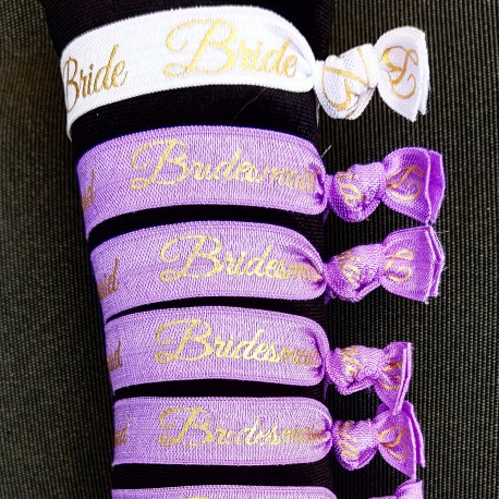 Elastische armbanden set Bride wit en Bridesmaid lila