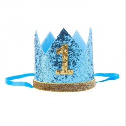 3e verjaardag glitter hoedje blauw met goud