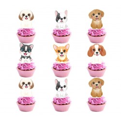 24 Cupcake toppers Birthday Dogs met verschillende honden