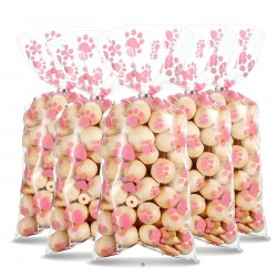 Pak met 50 doorzichtige cellofaan zakjes met roze honden pootjes
