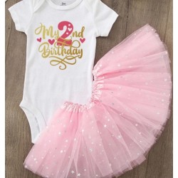 2-delige Pink, gold and white kleding en accessoire set My 2nd Birthday