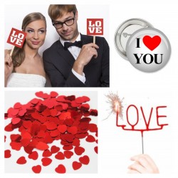 4-delig Valentijns pakket met fotoprops, button, confetti en sterretje Love