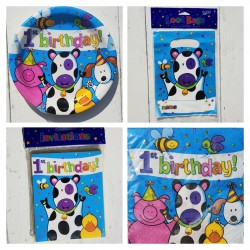 60-delig First Birthday Happy Animals cakesmash party pakket