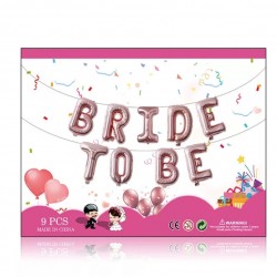 ﻿9-delige Folieballonnen set Bride to Be met trouwring rose goud