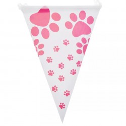 Vlaggenlijn wit met roze hondenpootjes