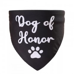 Honden bandana zwart met in wit de tekst Dog of Honour en de afbeelding van een honden poot