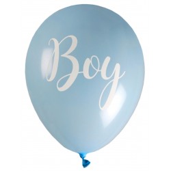 8 ballonnen Boy blauw met witte tekst