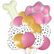 16-delige honden ballonnen decoratie set roze, goud, ivoor en wit