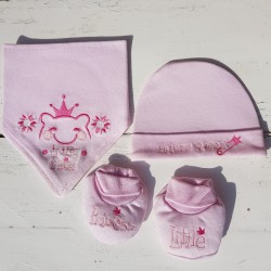 3-delige Baby set Little Princess roze met slab, slofjes en mutsje