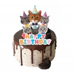 Taart topper Happy Birthday Cats met diverse katten rassen