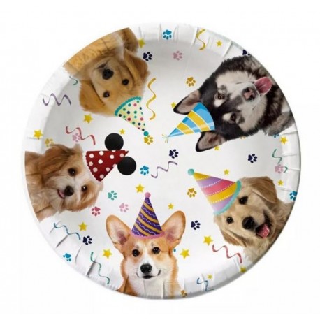 bordjes Happy Birthday Dogs wit met poezen afbeeldingen
