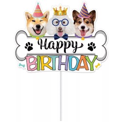 Taart topper Happy Birthday Dogs met honden bot