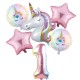 6-delige eerste verjaardag Unicorn cakesmash set met grote folie ballonnen