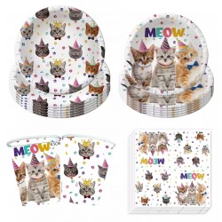 50-delige set Happy Cats met bordjes, bekertjes en servetten