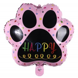 Folie ballon in de vorm van een dieren poot Happy roze zwart