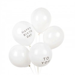 5-delige Ballonnen set Happy Birthday en To You en 3 witte ballonnen