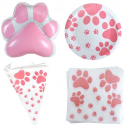 32-delige set Sweet dogs wit met roze met reuze ballon, slinger, servetten en bordjes