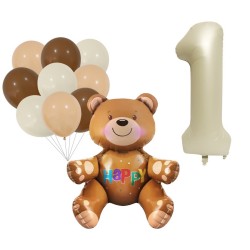 Ballon pakket Happy First Birthday Bear 12-delig