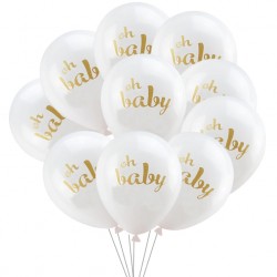 5 Babyshower of genderreveal ballonnen wit met gouden tekst Oh Baby