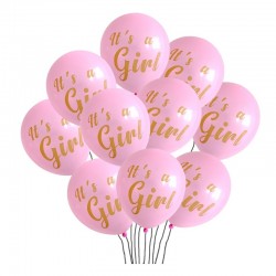 10 genderreveal ballonnen roze met gouden tekst It's a Girl