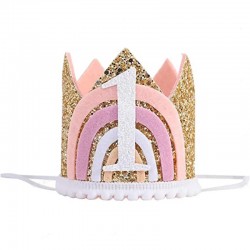1e verjaardag cakesmash glitter hoedje Rainbow rosé goud met zalm, roze en wit