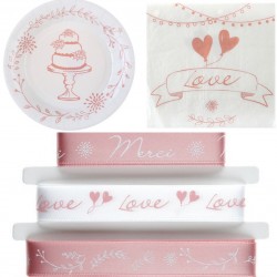 31-delige set Romantic Blush Pink met lint, bordjes en servetten