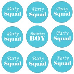 9 Buttons Birthday Boy en Party Squad licht blauw