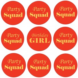 9 Buttons Birthday Girl en Party Squad rood