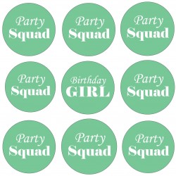 9 Buttons Birthday Girl en Party Squad mint