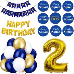 27-delige Happy Birthday decoratie set 2 met slingers, ballonnen en buttons blauw met goud