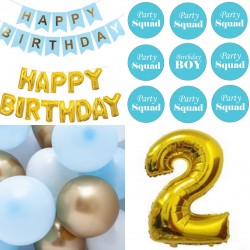 26-delige Happy Birthday decoratie set 2 met slingers, ballonnen en buttons licht blauw met goud