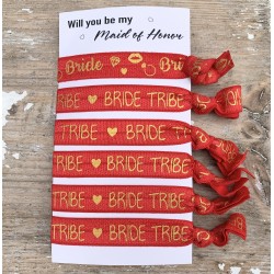 1 Bride en 5 Bride Tribe armbanden rood met goud