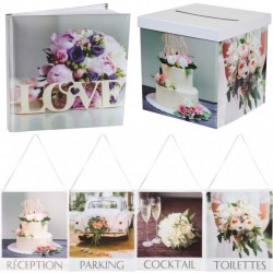 6-delige Collage de Mariage set met enveloppendoos, gastenboek en 4 grote decoratie borden