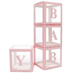 Vier doorzichtig letter ballon blokken roze